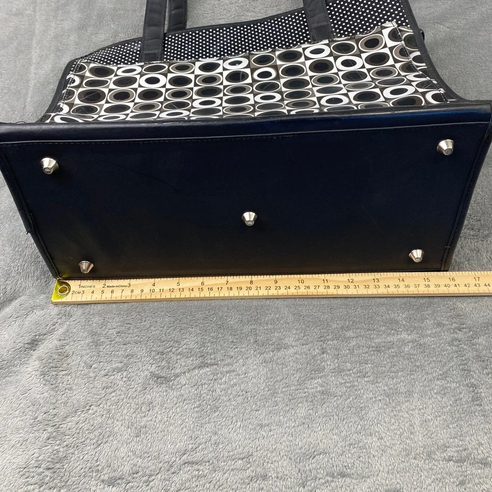 Black White Geometric Circles Polka‎ Dot Tote Bag Pet Carrier